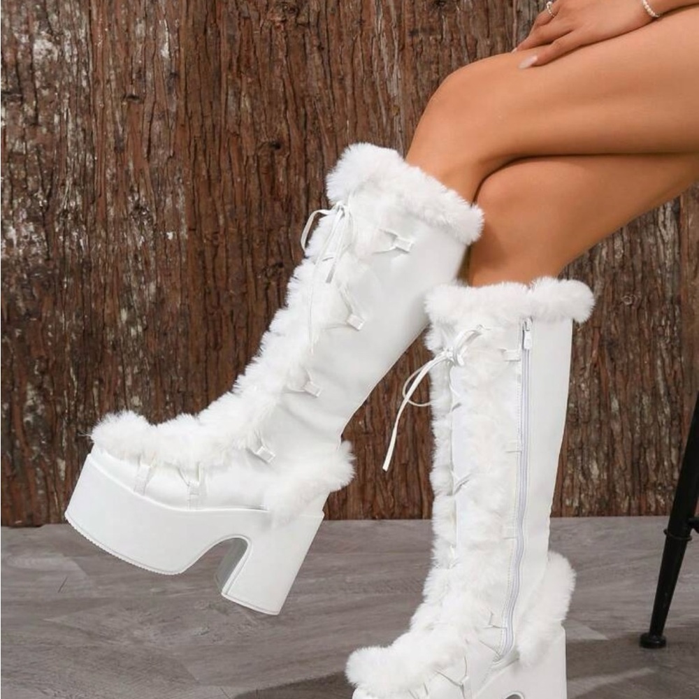 White Fur Platform Boots